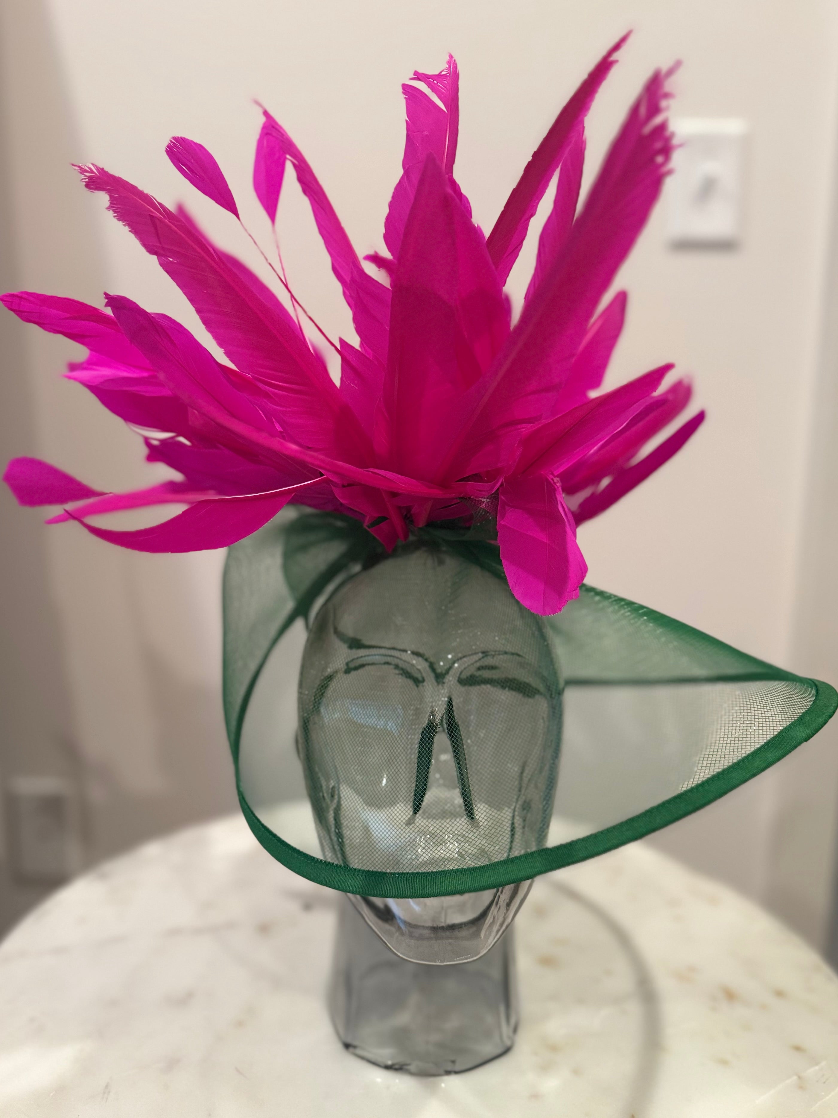Pink and green fascinator