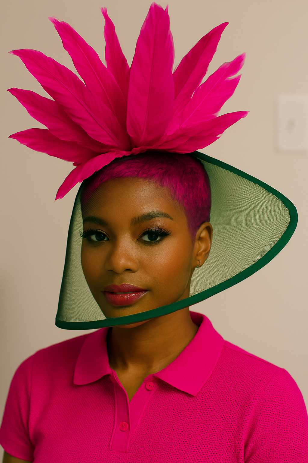 Pink and green fascinator
